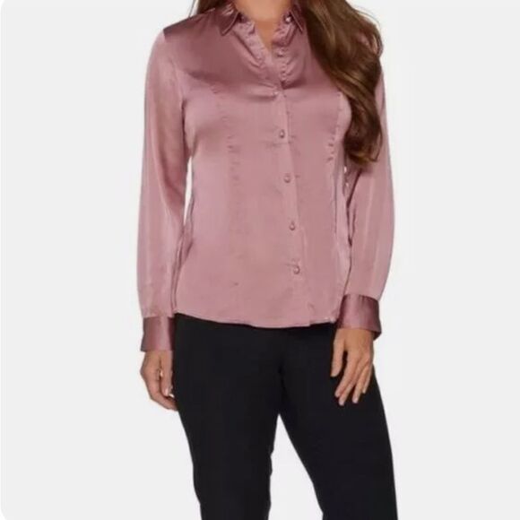 Dennis Basso Stretch Button Front Blouse - Picture 1 of 5